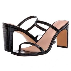 The Drop Avery Square Open Toe Two Strap Black High Heeled Sandal size 7.5